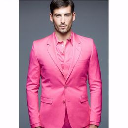 Brand New Hot Pink Men Wedding Tuxedos High Quality Groom Tuxedos Notch Lapel Two Buttons Men Blazer 2 Piece Suit(Jacket+Pants+Tie) 1893