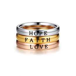 Free Engraving 3mm Hand Stamping Stackable Promise Rings in Stainless Steel Christian Jewellery Inspirational Faith, Hope, Love