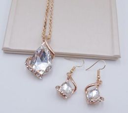 hot new Crystal glass polygonal drop diamond European and American set necklace earrings set fashion classic exquisite elegance