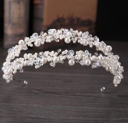 Cerchio per capelli a doppia fila di perle bianco fatto a mano con trapano di perle copricapo fascia per capelli corona nuziale 2152