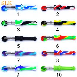Multifunction Silicone Pipe WIth 14mm Stainless Steel Tip Silicone Dab Container NC Dabs straw Pipes Dab Straw Oil Burner Rig
