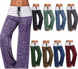 Women Yoga Pants Sports Exercise Fitness Running Jogging Trousers Foldover Heather Wide Leg Palazzo Flared Workout Pants