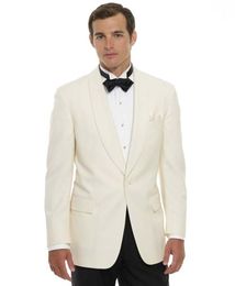 High Quality Ivory Men Wedding Tuxedos Excellent Groom Tuxedos Shawl Lapel One Button Men Blazer 2 Piece Suit(Jacket+Pants+Tie+Girdle) 1367