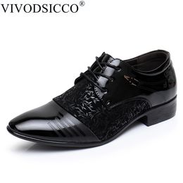 VIVODSICCO Fashion Men Office Shoes PU Patent Leather Men Dress Shoes Black Sapato Male Soft Leather Wedding Oxford Shoes