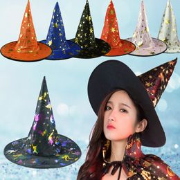 Witch Pointed Cap Colorful Star Print Halloween Costume Party Hats Women Men Halloween Costume Accessory Devil Cap lin2298