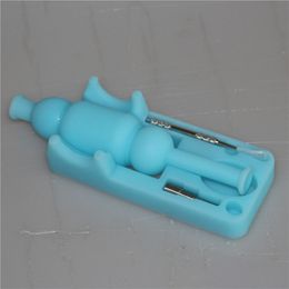 Mini Glow in the Dark Smoking Silicone nectar Bong with titanium nail and Dabber tools silicone bongs water Pipes