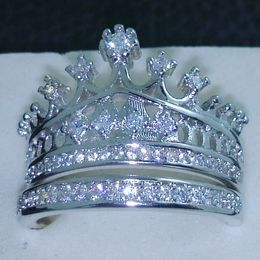 Fashion Jewelry Crown Set Jewelry Gem 5A Zircon stone 925 Sterling silver Wedding band Ring Set Sz 5-10 Free shipping