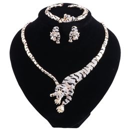 Jewellery Set For Women Wedding Fashion Leopard Crystal Gold Colour Necklace Earrings Bracelet Accessories