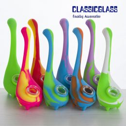 DHL Water Monster Silicon Water Pipe With Galss Bowl Flexible Smoking Pipe Good Grade Silicon Colourful Silicon Bongs