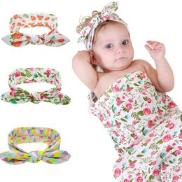 Lovely children knotted baby headbands rabbit ears stamp Rose flower Headband hair accessories for newborn summer hairband