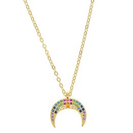2018 new arrived Jewellery for Christmas gift Rainbow CZ Coloured stone crescent moon Hord charm 925 sterling silver pendant necklace