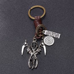 New alloy skull sickle trinket keychain Skeleton ghost keychains Handmade cowhide car key holder bag pendant keyring jewelry