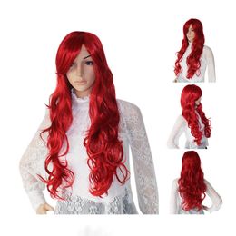 Fashion Long Wine Red Wavy Curly Women Lady Cosplay Anime Hair Wig Wigs +Wig Cap