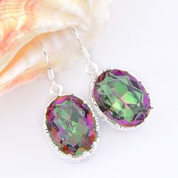 2PCS/1Lot Holiday Jewellery Gift--Lucky Stone Square Mystic Topaz 925 Silver Drop Earrings E0165