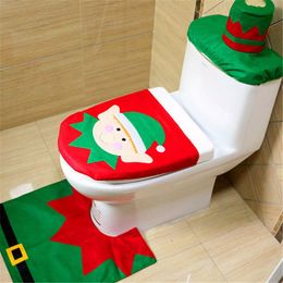 8 Pcs / Lot Christmas Toilet Seat Cover 3 Pcs Set Christmas Elf Toilet Seat Cover And Rug Bathroom Decorations navidad