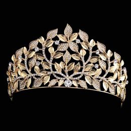 Luxury Bridal Crown Gold Leaf Rhinestone Crystals Wedding Crowns Crystal Headband Hair Accessories Party Tiaras Baroque chic Sweet 16