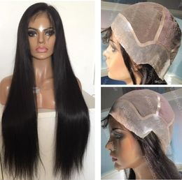 Full Lace with PU around Wig 9A Quality 1b Silky Straight Human Virgin Hair Swiss Lace Thin Skin Perimeter Wigs Fast Express Delivery