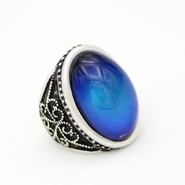 10pcs Hot Sale Awesome Colour Change Ring Emotion Feeling Real Antique Silver Plated Mood Ring Jewellery MJ-RS052