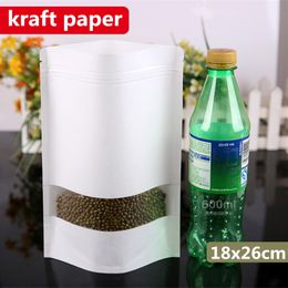 18x26cm White Stand Kraft Paper Window Frosted Showcase Packaging Bags Candy Snacks Pastry Zip Lock Reusable Heat Sealing Food Package Pouch