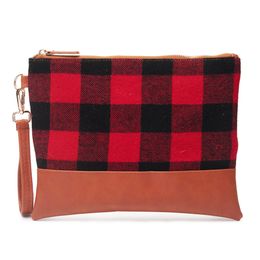 Red Buffalo Plaid Cosmetic Bag Flannel Black Gingham Handbag DOMIL Blanks Wholesale Overnight Clutch DOMIL106-1139