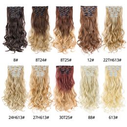 high quality clip in hair extensions Canada - High Quality 22inch 16 clips Hairpiece Body Wave Synthetic High Temperature Fiber Black Brown Ombre Clip In Hair Extensions
