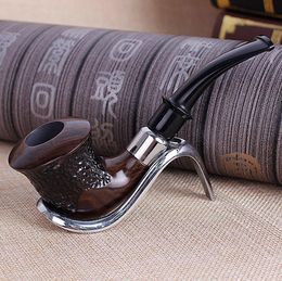 New creative ebony solid wood pipe, carved curved hammer, bucket Ebony Wood removable filter pipe