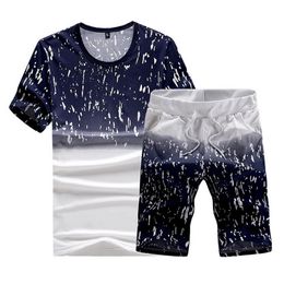 Mens Clothing Set Summer Beach Vacation Tracksuit Set Casual Solid Men Shorts Sets Top Short-Sleeved Shirt +Shorts 5XL