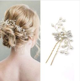 Accessori per capelli intrecciati Forcine per capelli Crystal White Pearl Flower Head Pin Strass Corona da sposa Fermaglio per capelli da sposa