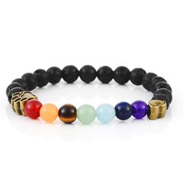 Vintage Heart Dog Pam Charms 8mm 7 Chakras Black Lava Stone Bracelet DIY Aromatherapy Essential Oil Diffuser Bracelets Buddha Yoga Jewellery