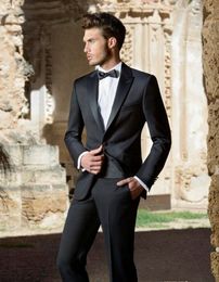 Customise Charcoal Grey Groom Tuxedos Peak Lapel One Button Groomsmen Blazer Men Business Formal Prom Suit(Jacket+Pants+BowsTie+Girdle) 213