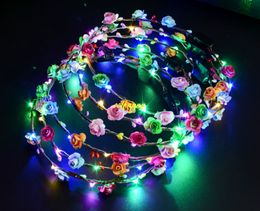 100pcs/lot 10 flowers 10 lights Hawaii Garland Flashing LED Flower Headband Garland Wreath For Women Girls Glow Party Wedding