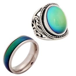 Lovers Antique Silver Colour Change Ring Bohemia Retro Mood Oval Stone Rings Size 7/8/9 RS019-RSA