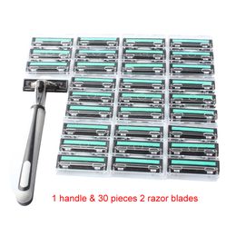 31 in 1 Safety Razor Blades for Men 1 Razor holder & 30 Blades Shaving Double Layers 2 Shaver Standard Trimmer