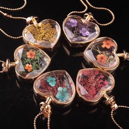 forma de corazón de cristal de murano colgantes de aromaterapia collares colgantes joyas flores secas frasco de perfume botella colgantes collar