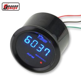 Dragon gauge Universal 52mm Black Shell and Blue LED backLight Digital Tachometer Gauge 0-9999 RPM