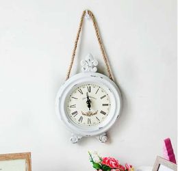 European Retro Vintage Wooden Clock Ornaments Slient Wall Hanging Clocks Figurine Home Office Decor Wall Round Small Wall Clock