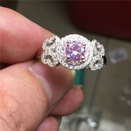 2017 Fine Jewellery 100% Real Soild 925 Sterling silver rings 1ct Pink 5A Diamonique Cz Engagement wedding band ring for women