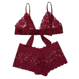 2018 New Women Sexy Lace Bra Set Transparent Bowknot Lace Bra Brief Underwear Suit Female Plus Size Summer Intimate Lingerie Set S1012