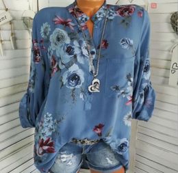 2018 Yeni Çiçek Baskı Kadın Bluz Yaz Üst Artı Boyutu Uzun Kollu Gömlek Harajuku Baskılı Blusa Feminina Womens Tops Ve Bluzlar