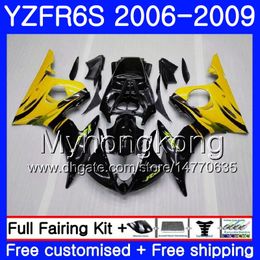 Bodys For YAMAHA YZF600 YZF R6 S YZF R6S 2006 2007 2008 2009 231HM.47 YZF-R6S YZF-600 YZF R 6S R6S 06 07 08 09 Fairing Kit Yellow flames hot