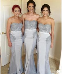Grey Beads Sequined 2019 New Fashion Mermaid Bridesmaid Dresses Satin Sweetheart Sweep Train Wedding Guest Formal Maid of Honour Dresses