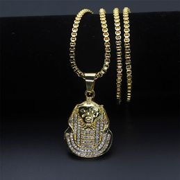 Men's African Jewellery Zinc Alloy/18K Gold Plated Egyptian Pharaoh Pendant Necklace 30" Box Chain Hip Hop