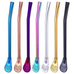 Steel Stirrer Stainless Drinking Straw Coffee Spoon Straws Kitchen Dining Barware Rose Gold Rainbow Drop Ship 240759 s