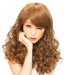 Free shipping++++Women Long Coffee Brown/ Golden Blonde Curly Wavy Sexy Cosplay Hair Full Wig