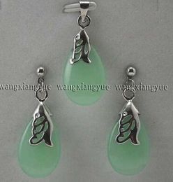 LL<<<12x20mm Green Beads Inlay earrings Pendant Jewelry Necklace set
