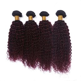 #1B/99J Wine Red Ombre Brazilian Human Hair Bundles Kinky Curly Virgin Hair Weft Extensions Burgundy Ombre Human Hair Weaves 4Pcs Lot