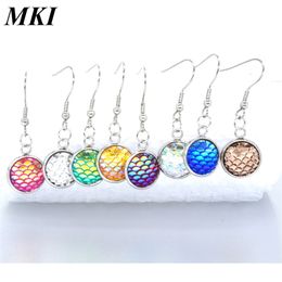 12 Colours Stainless Steel Metal 12mm Fish Scale Earrings Bright Druzy Mermaid Scale Cabochon Hook Earrings for Women Jewellery