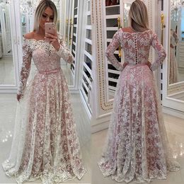 Fascinating Off-the-shoulder Neckline Long Sleeves A-line Prom Dresses With Sexy Illusion Lace Appliques Prom Party Dresses Evening Gowns