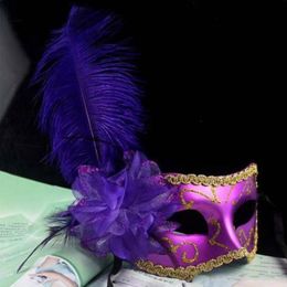 Women's Masquerade fancy ball Mask Ostrich Feather Diamond Lace Venetian Masquerade Masks Party Mardi Gras Masks