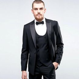 Slim Fit Black Groom Tuxedos Excellent Men Wedding Tuxedos High Quality Men Formal Business Prom Party Suit(Jacket+Pants+Tie+Vest) 1742